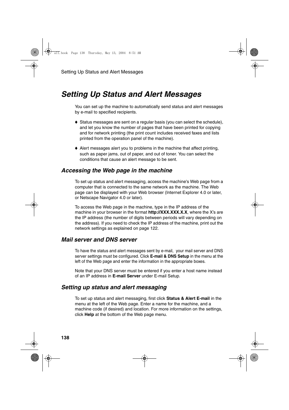 Setting up status and alert messages | Sharp FODC525 User Manual | Page 140 / 248