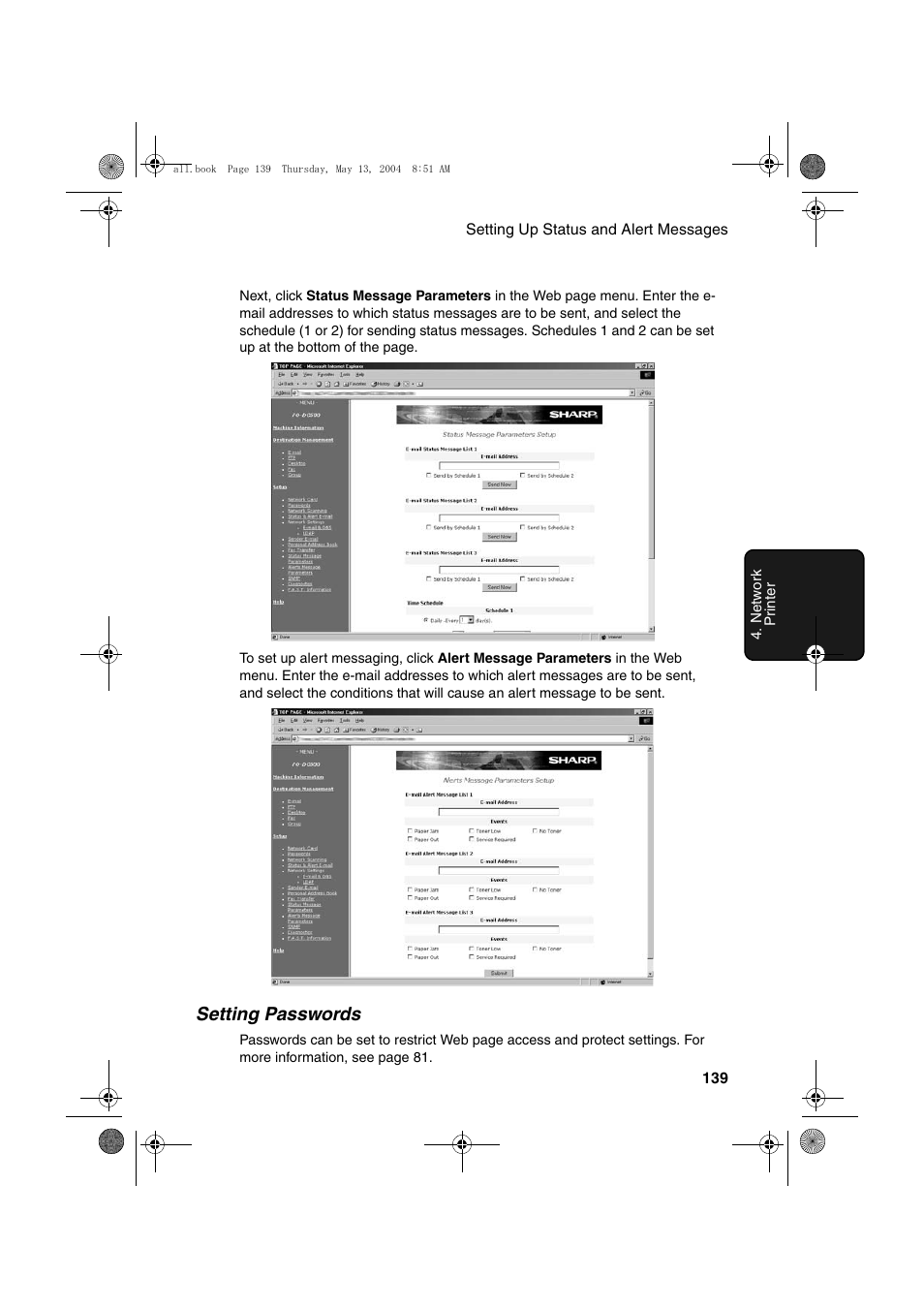 Setting passwords | Sharp FODC525 User Manual | Page 141 / 248