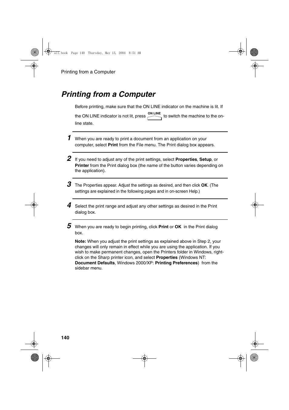 Printing from a computer | Sharp FODC525 User Manual | Page 142 / 248