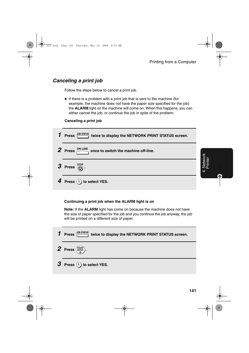 Canceling a print job | Sharp FODC525 User Manual | Page 143 / 248