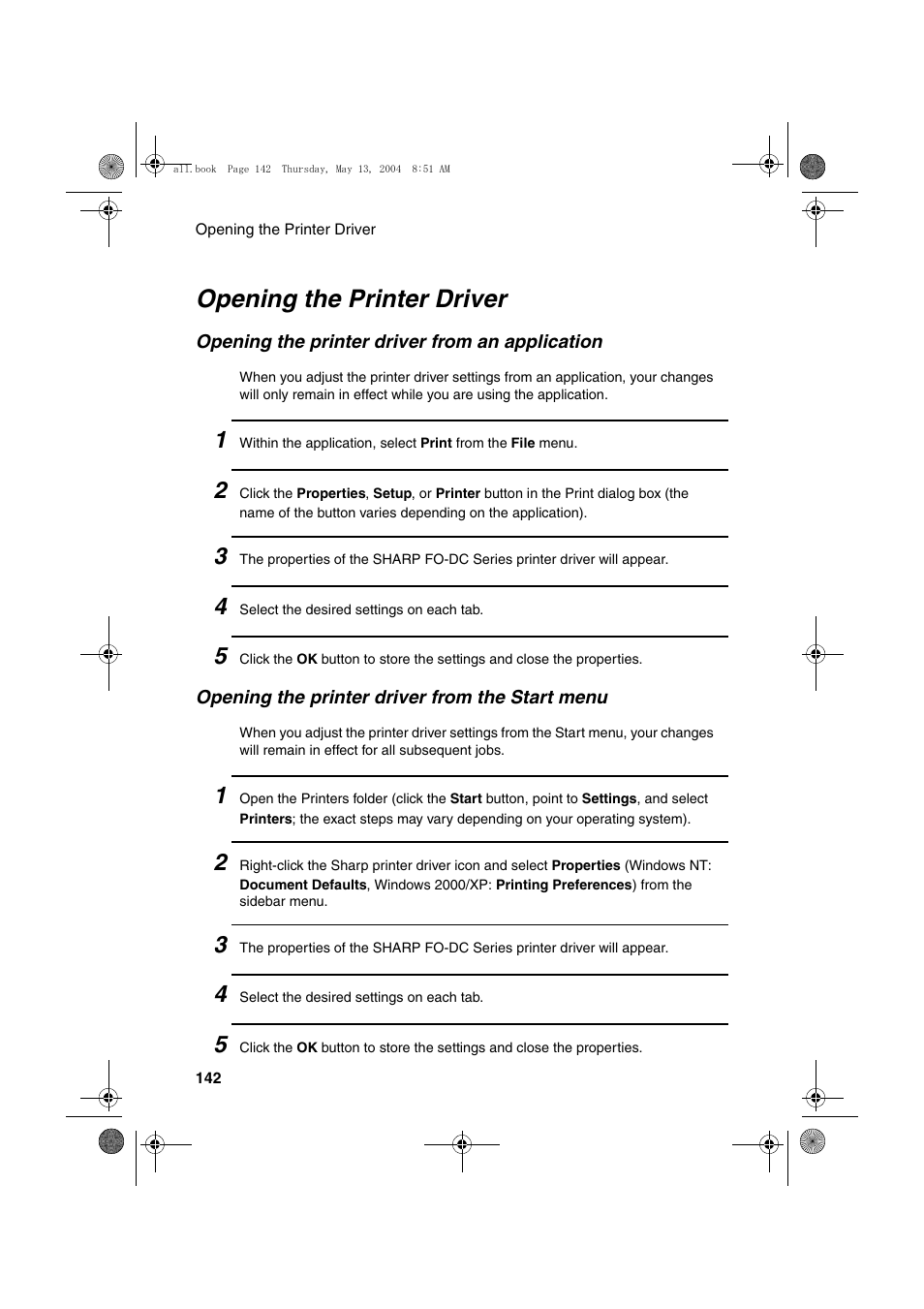 Opening the printer driver | Sharp FODC525 User Manual | Page 144 / 248