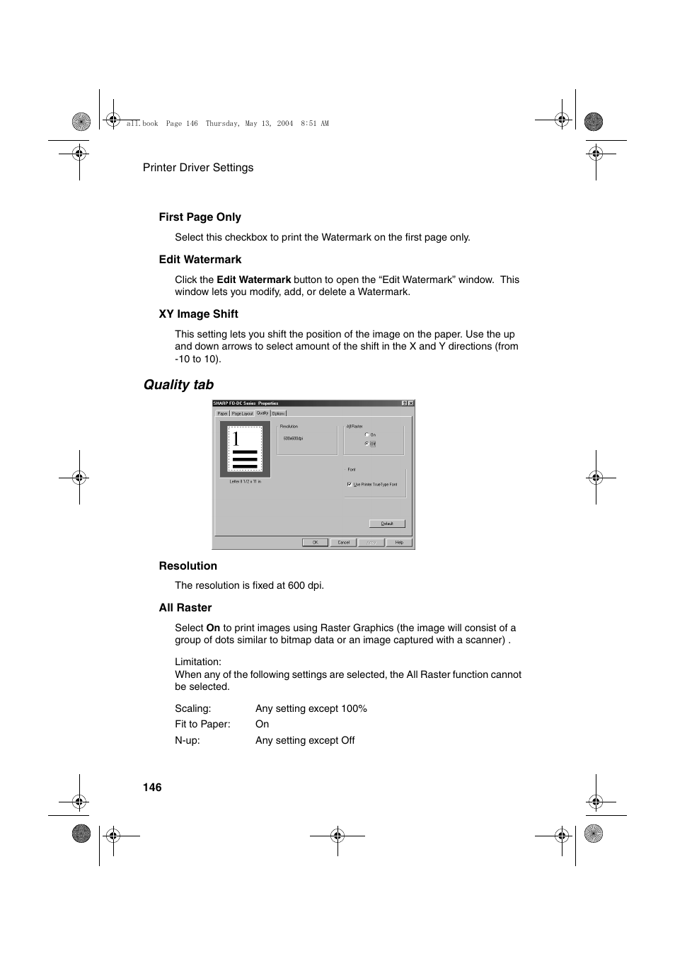 Quality tab | Sharp FODC525 User Manual | Page 148 / 248