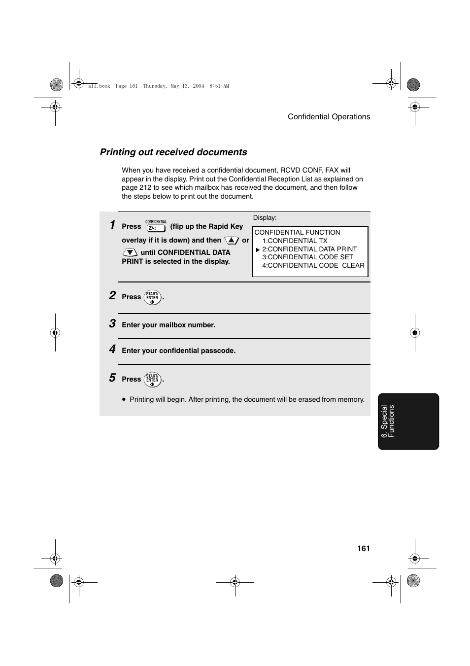 Printing out received documents | Sharp FODC525 User Manual | Page 163 / 248