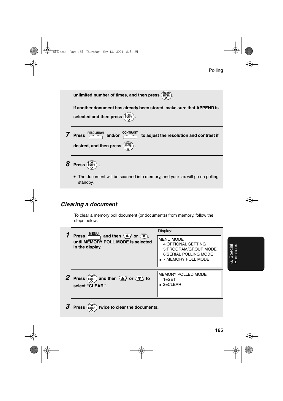 Clearing a document | Sharp FODC525 User Manual | Page 167 / 248