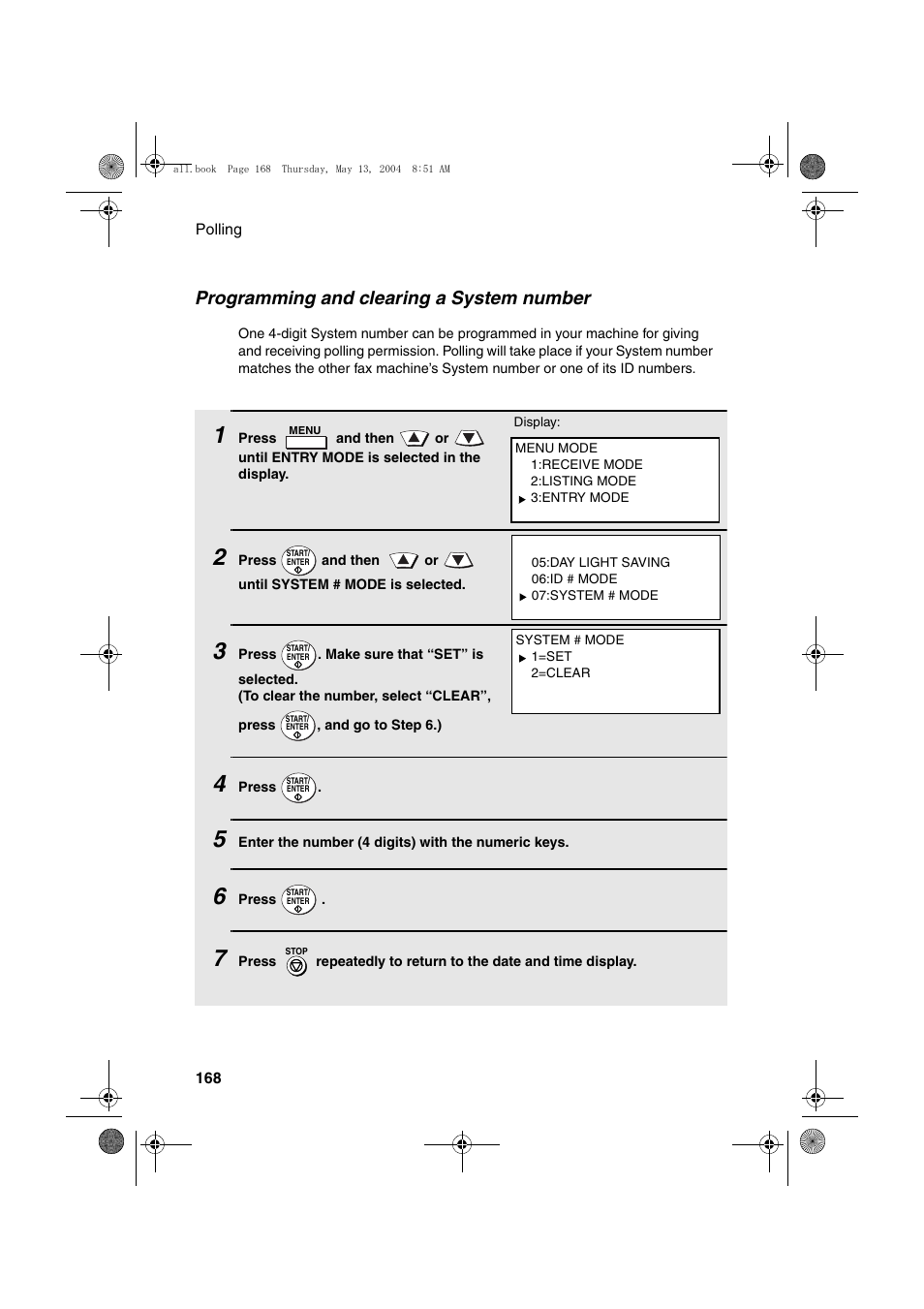 Programming and clearing a system number | Sharp FODC525 User Manual | Page 170 / 248