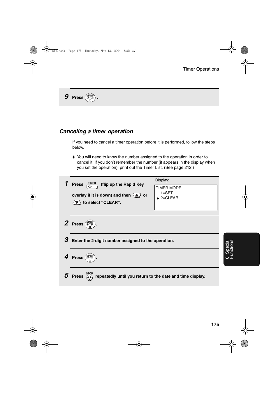 Canceling a timer operation | Sharp FODC525 User Manual | Page 177 / 248