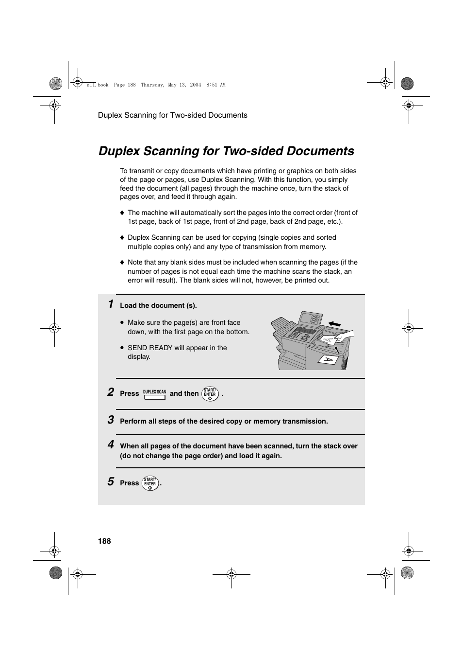 Duplex scanning for two-sided documents | Sharp FODC525 User Manual | Page 190 / 248
