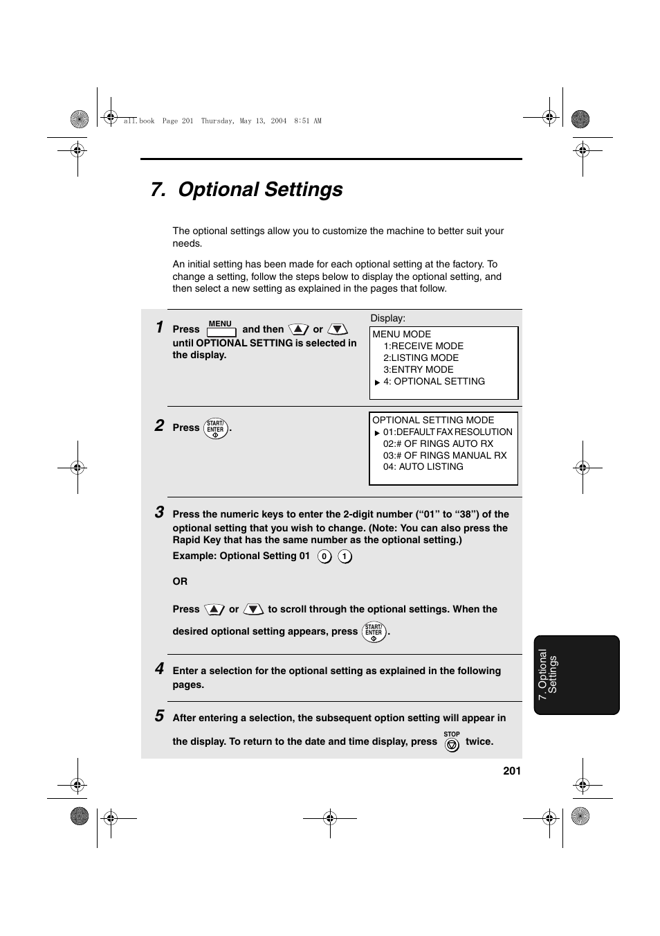 Optional settings | Sharp FODC525 User Manual | Page 203 / 248