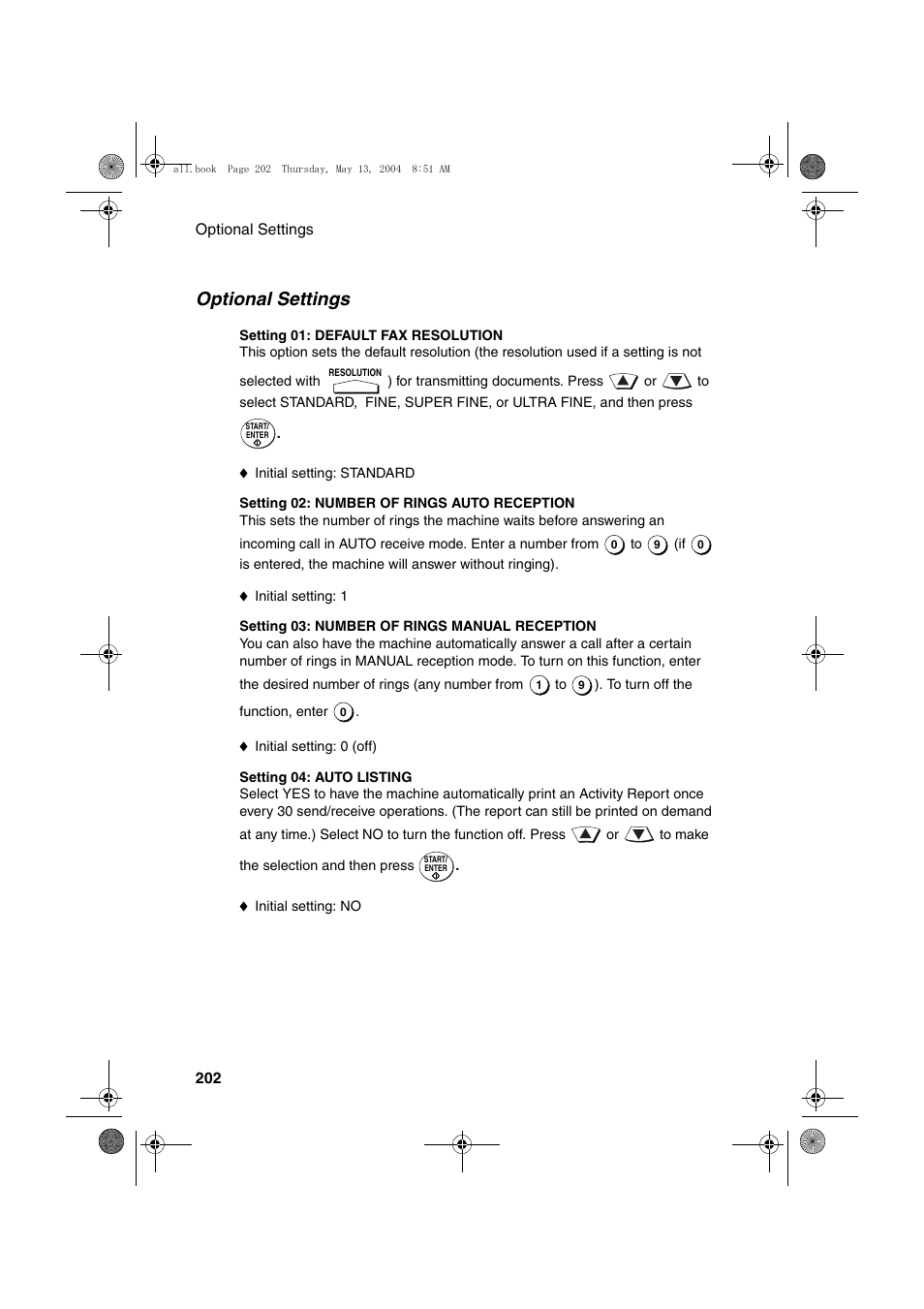 Optional settings | Sharp FODC525 User Manual | Page 204 / 248