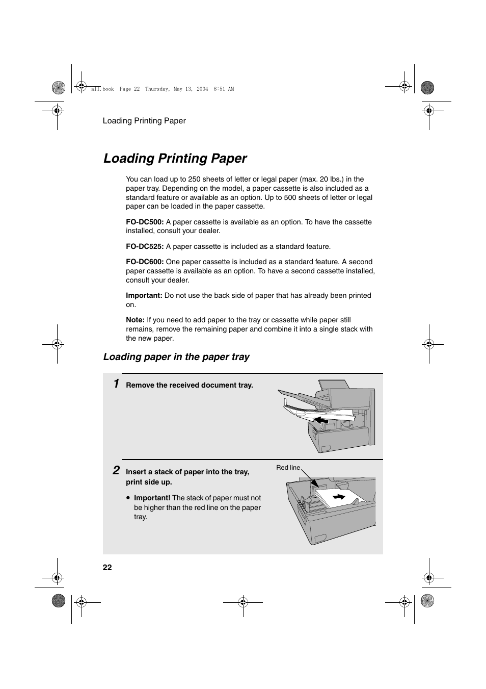 Loading printing paper | Sharp FODC525 User Manual | Page 24 / 248