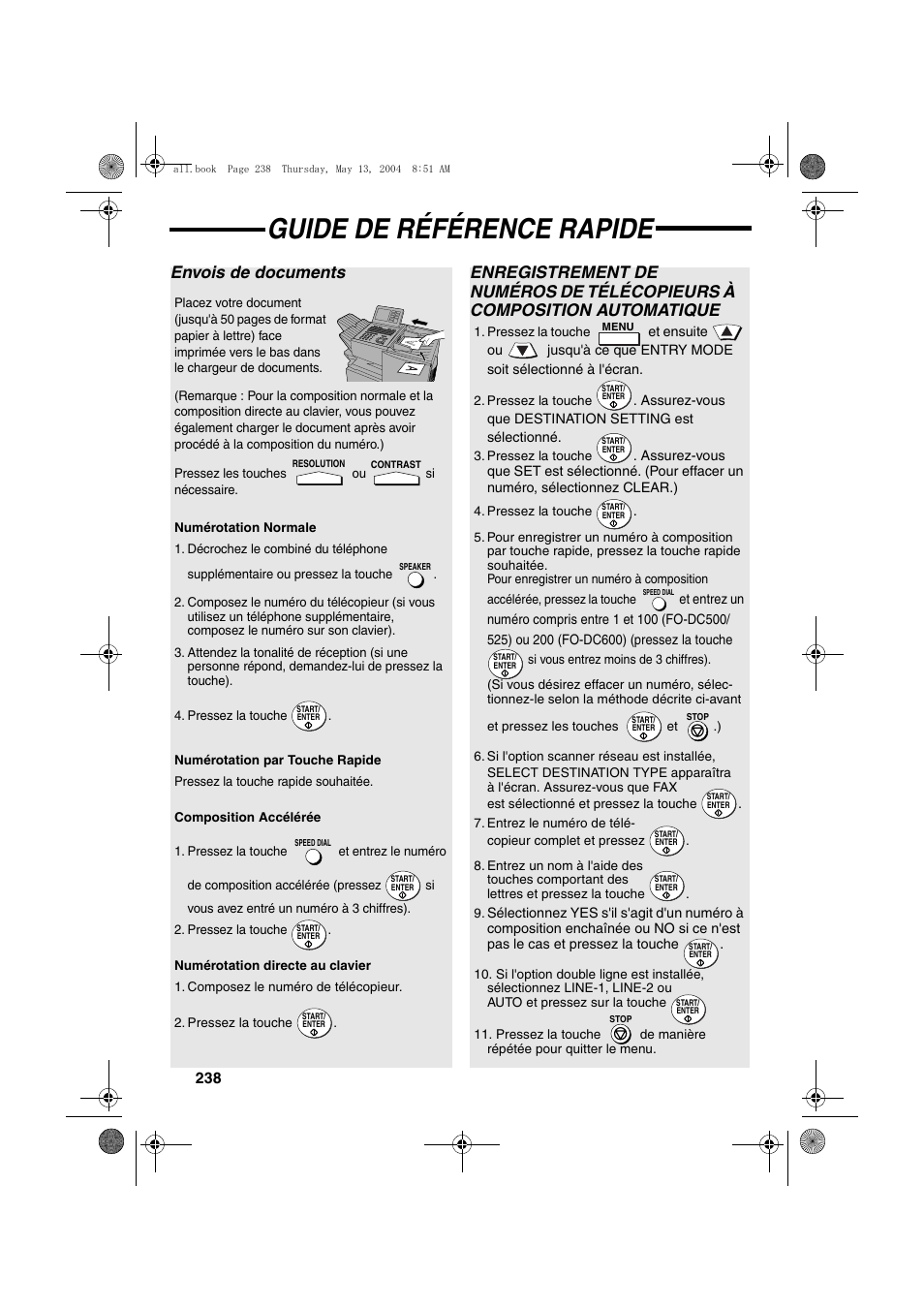 Guide de référence rapide, Envois de documents | Sharp FODC525 User Manual | Page 240 / 248