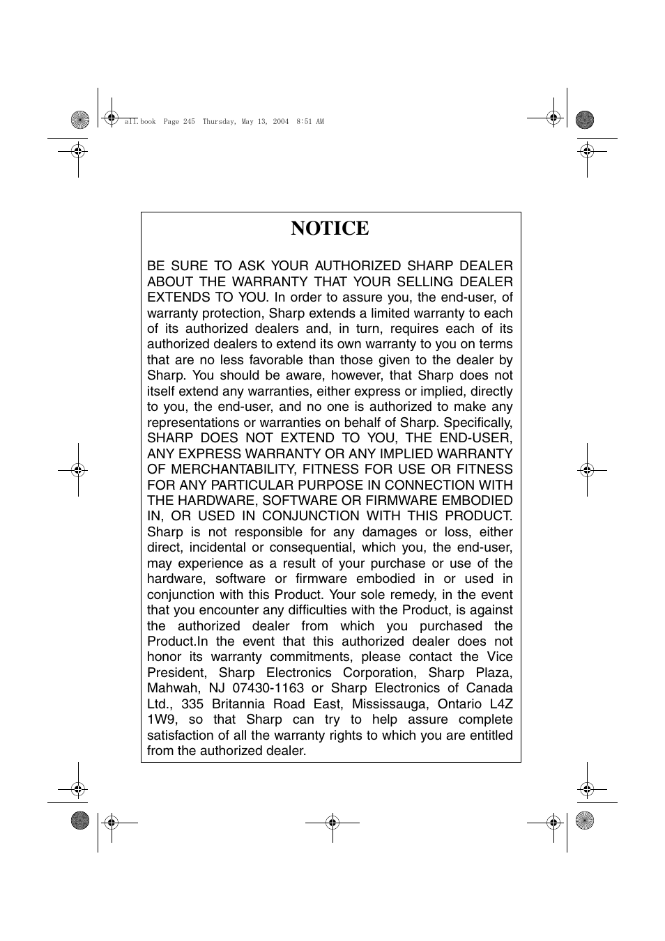 Notice | Sharp FODC525 User Manual | Page 247 / 248