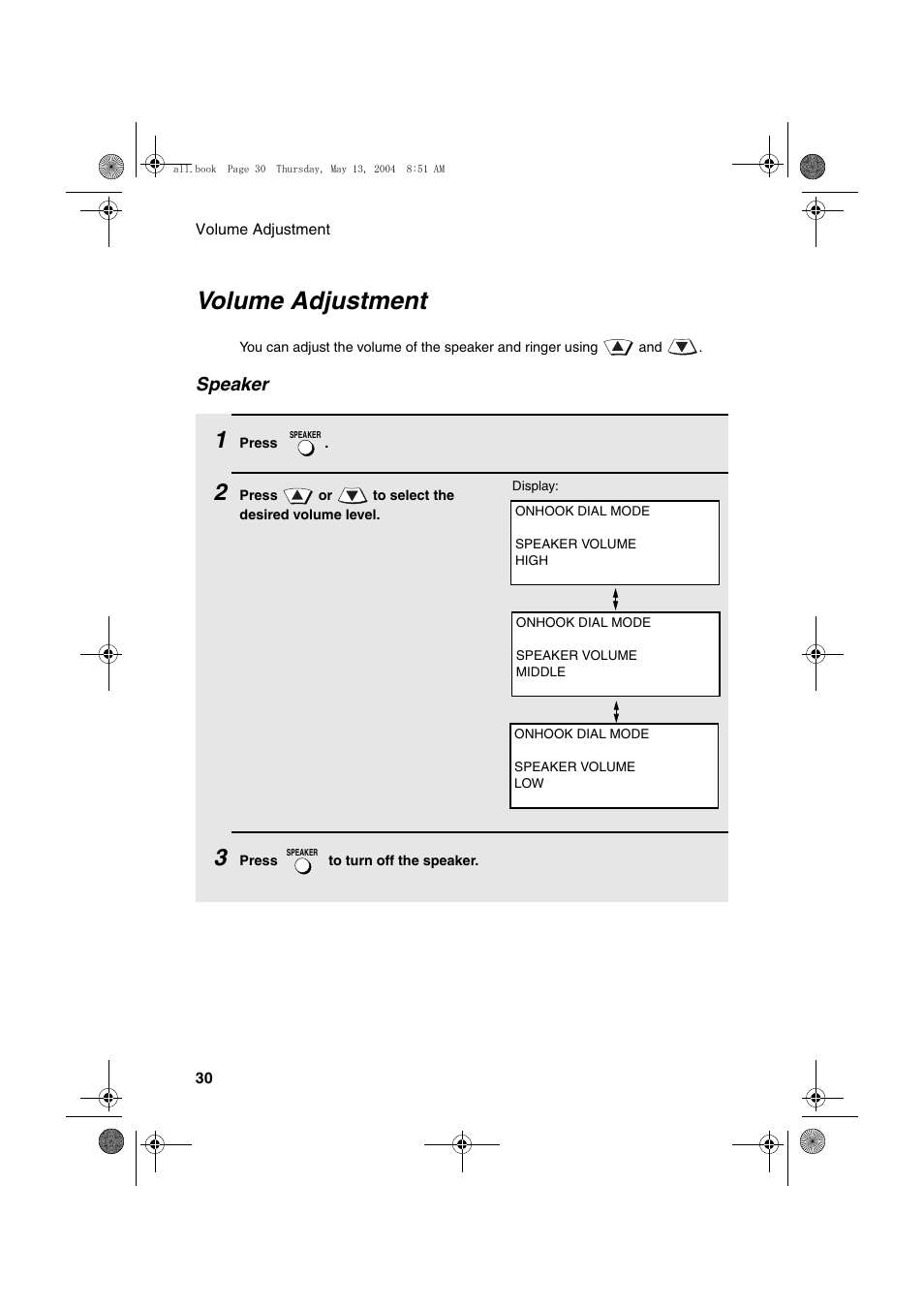 Volume adjustment, Speaker | Sharp FODC525 User Manual | Page 32 / 248