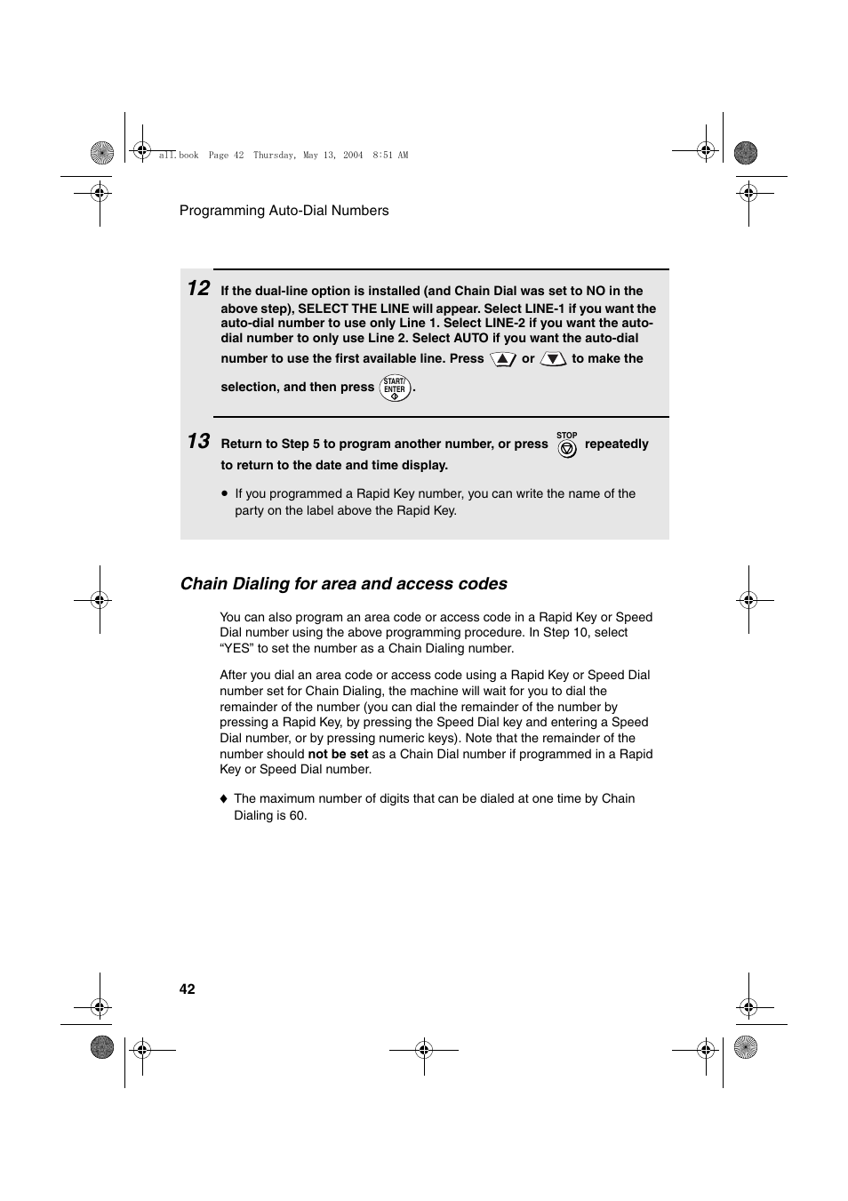 Chain dialing for area and access codes | Sharp FODC525 User Manual | Page 44 / 248