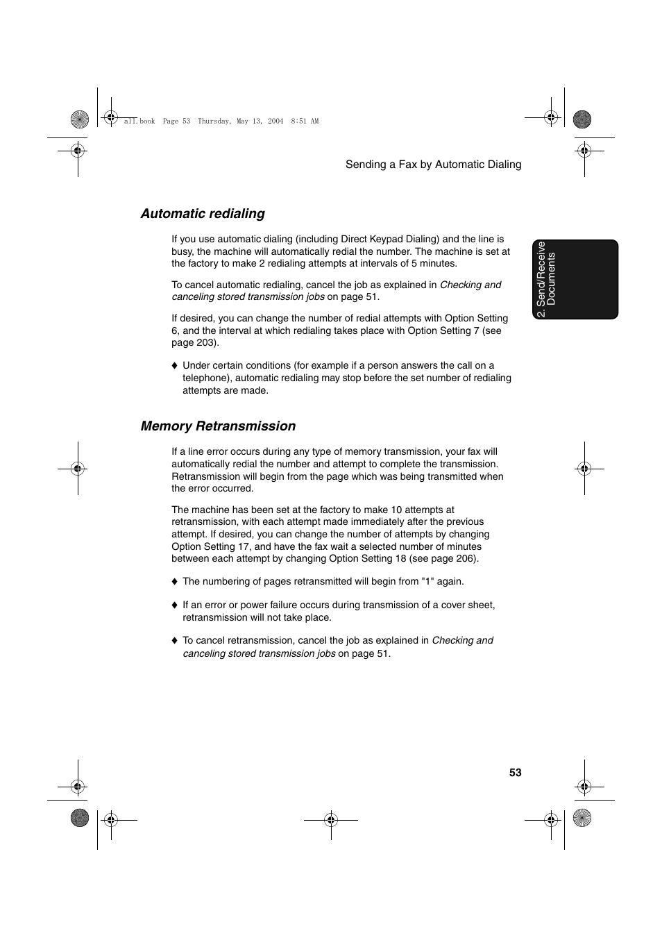 Automatic redialing | Sharp FODC525 User Manual | Page 55 / 248