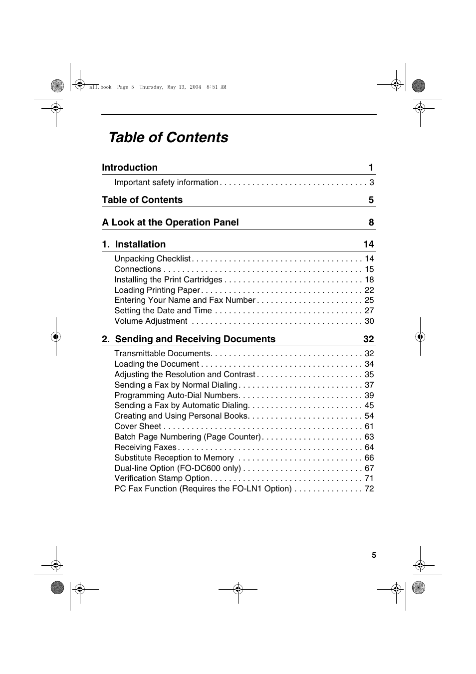 Sharp FODC525 User Manual | Page 7 / 248