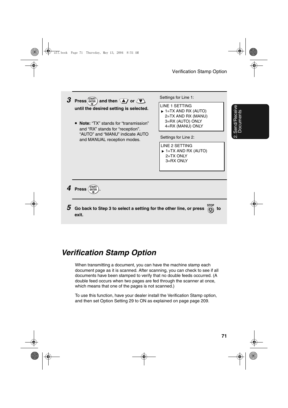 Verification stamp option | Sharp FODC525 User Manual | Page 73 / 248