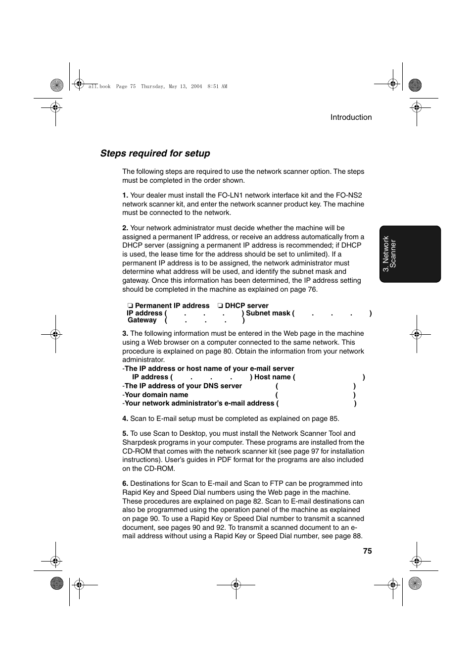 Steps required for setup | Sharp FODC525 User Manual | Page 77 / 248