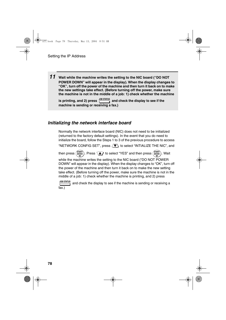 Initializing the network interface board | Sharp FODC525 User Manual | Page 80 / 248