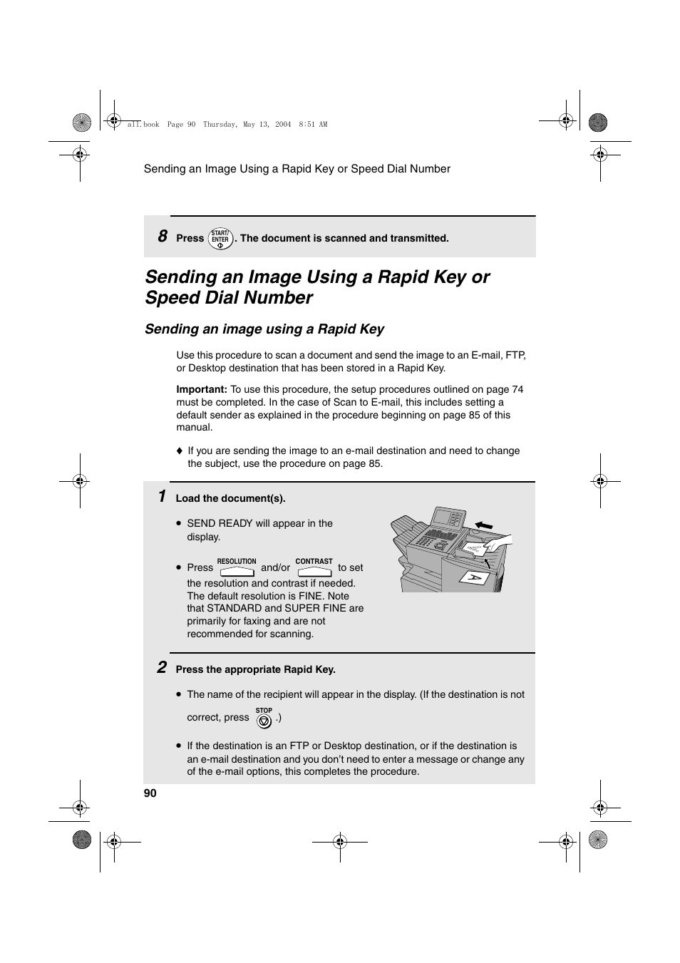 Sending an image using a rapid key | Sharp FODC525 User Manual | Page 92 / 248