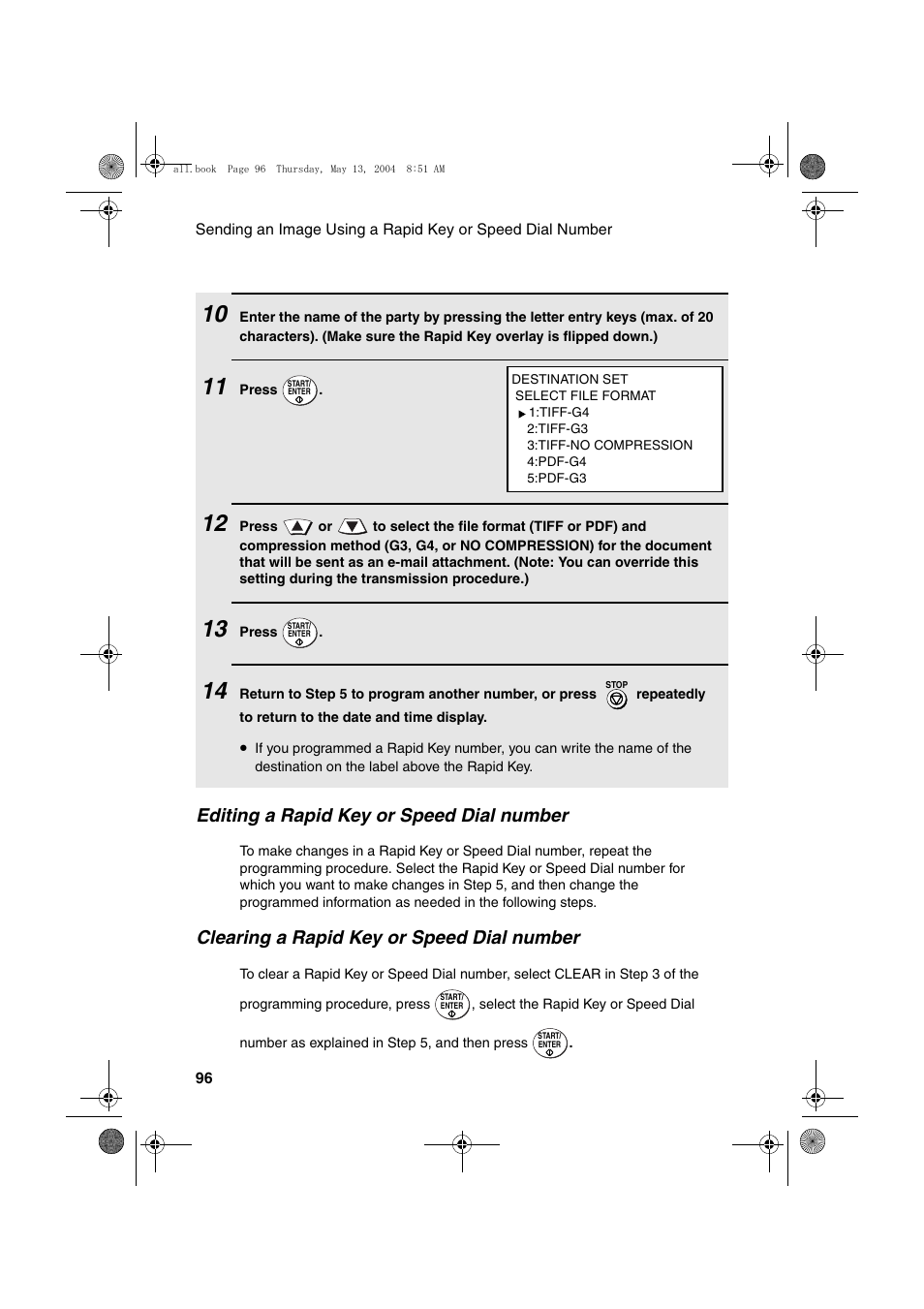 Editing a rapid key or speed dial number, Clearing a rapid key or speed dial number | Sharp FODC525 User Manual | Page 98 / 248
