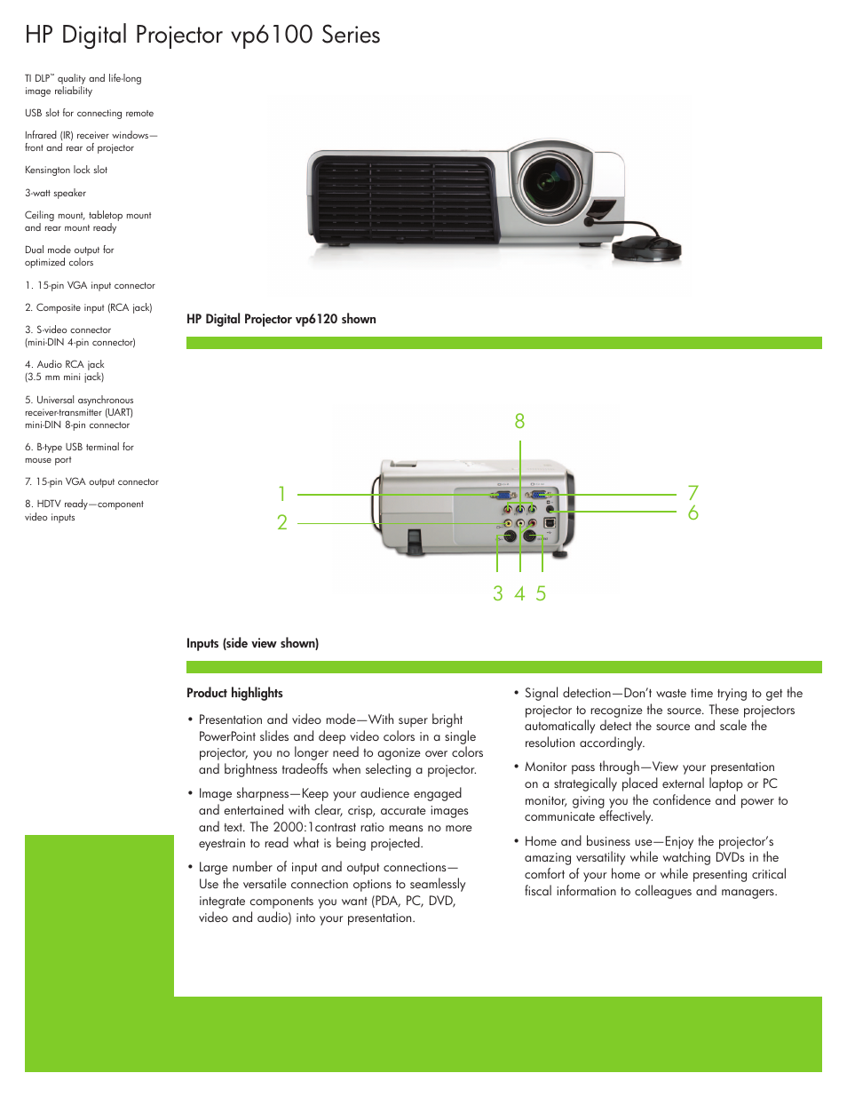 Hp digital projector vp6100 series | Sharp vp6100 User Manual | Page 2 / 4