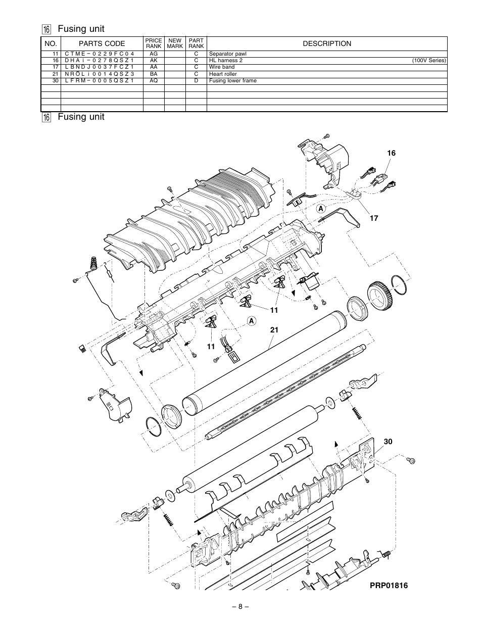 Fusing unit | Sharp AL-1641CS User Manual | Page 11 / 20