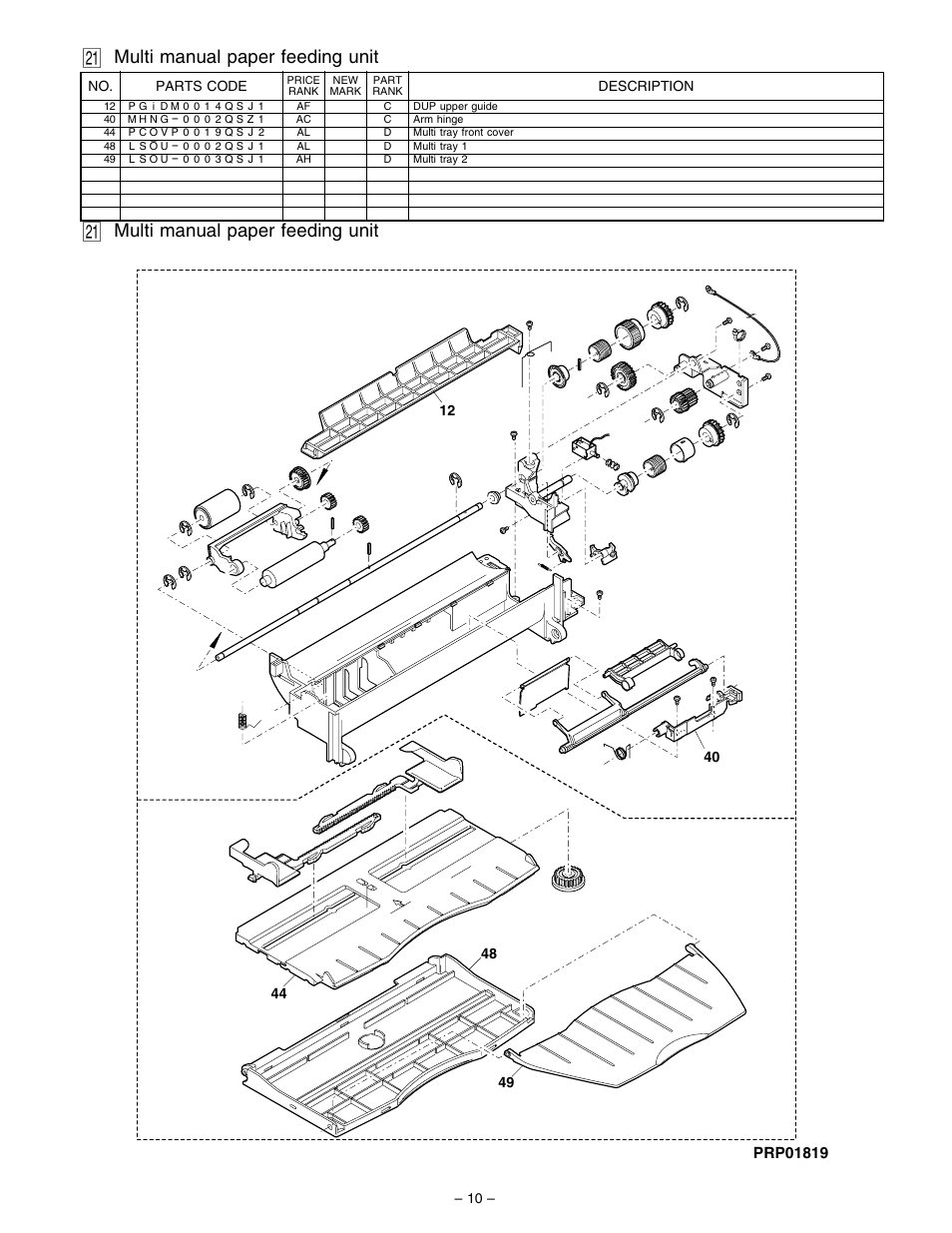 Multi manual paper feeding unit | Sharp AL-1641CS User Manual | Page 13 / 20