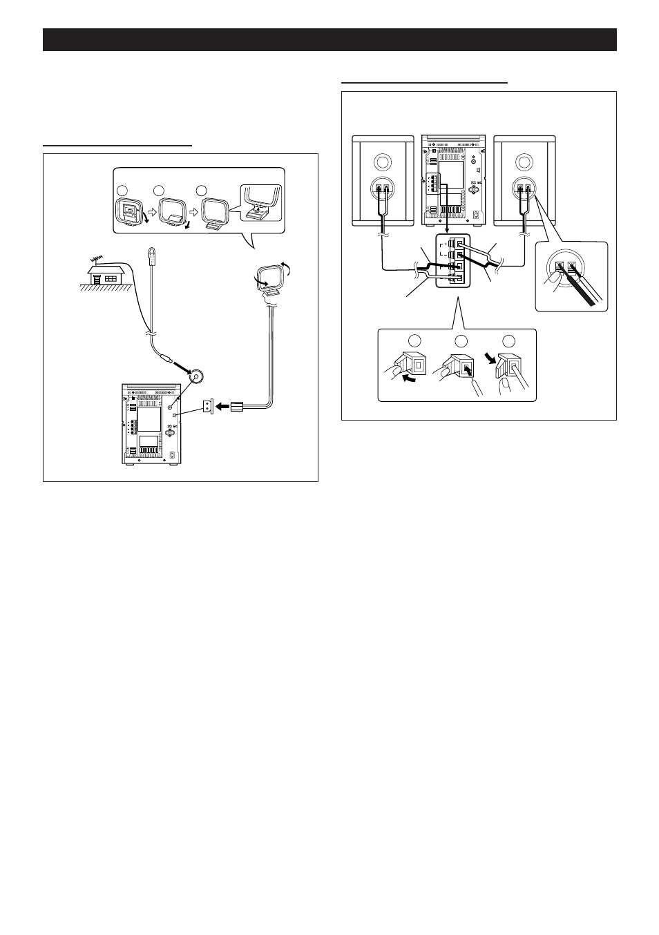 Preparation for use, Aerial connection ■ speaker connection, Supplied fm aerial | Supplied am loop aerial, External fm aerial | Sharp MD-M3H User Manual | Page 8 / 52