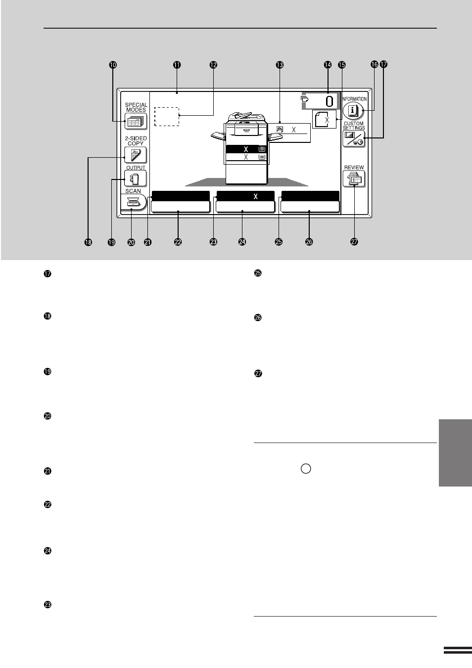 Part names and functions, Touch panel (basic screen), Original 8/ 11r | Sharp AR-337 User Manual | Page 107 / 152