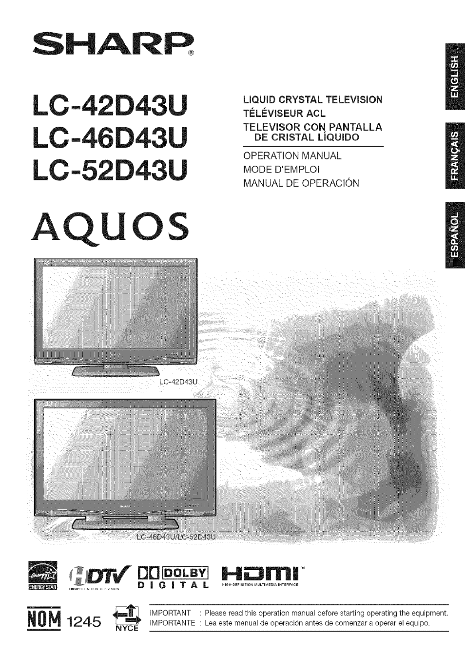 Sharp Aquos LC 42D43U User Manual | 61 pages