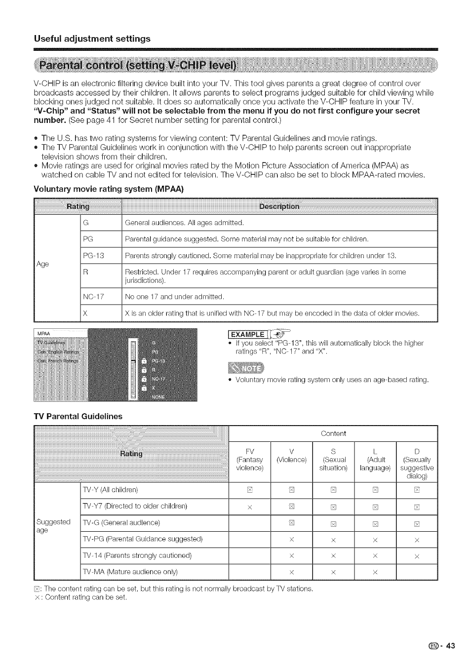 Adjustment settings, Useful | Sharp Aquos LC 42D43U User Manual | Page 44 / 61