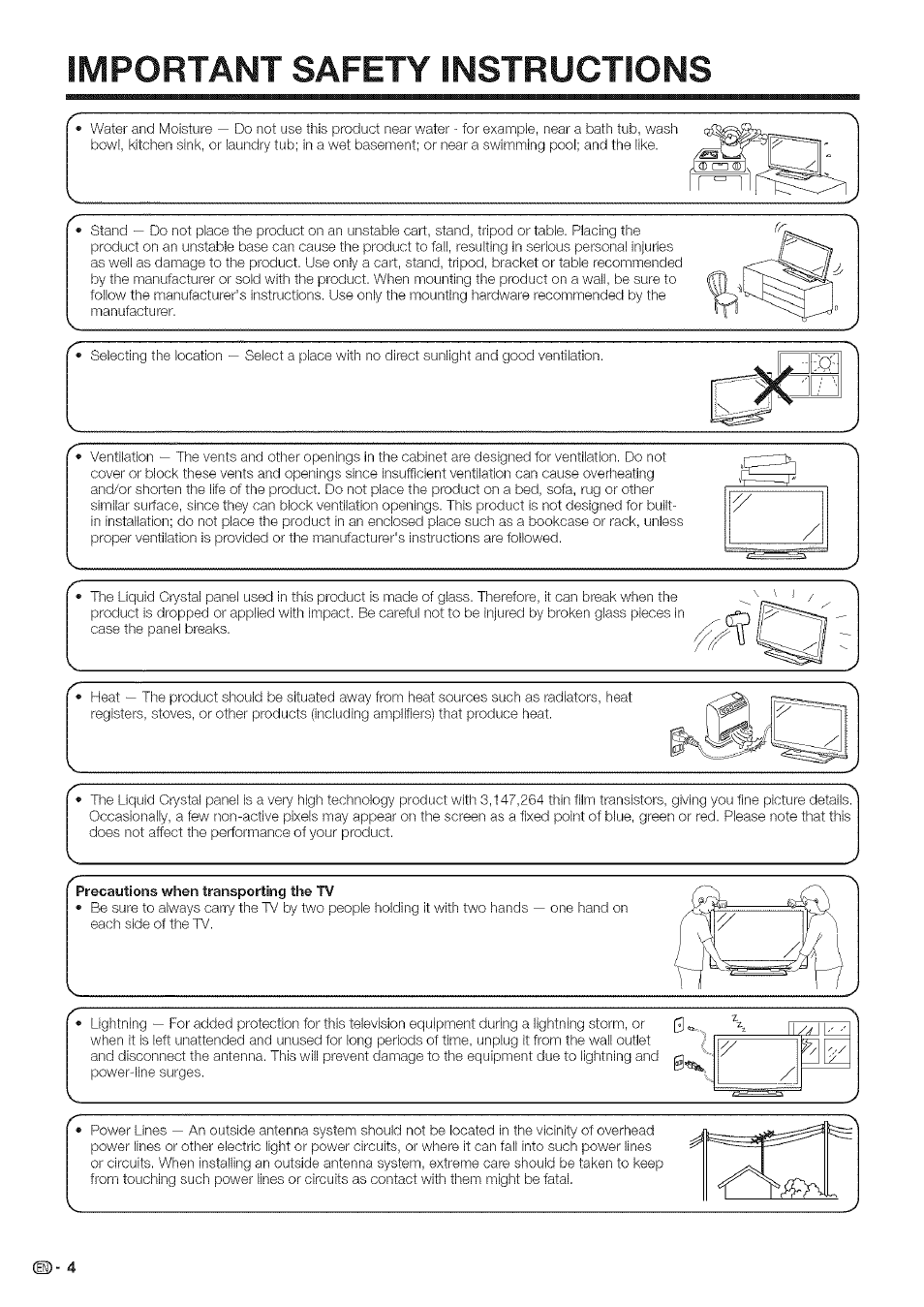 Important safety instructions | Sharp Aquos LC 42D43U User Manual | Page 5 / 61