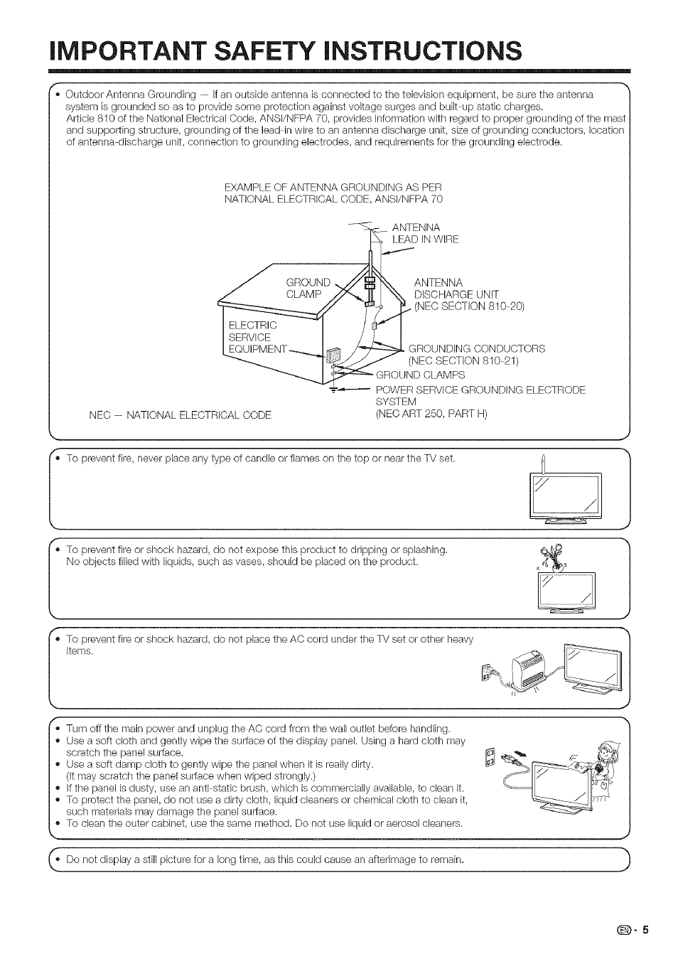 Important safety instructions | Sharp Aquos LC 42D43U User Manual | Page 6 / 61