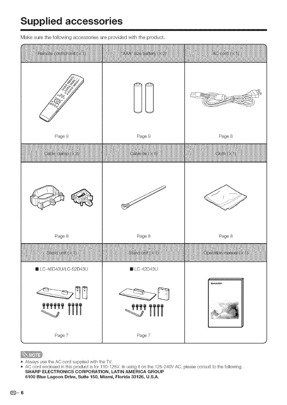 Supplied accessories, F f f f | Sharp Aquos LC 42D43U User Manual | Page 7 / 61
