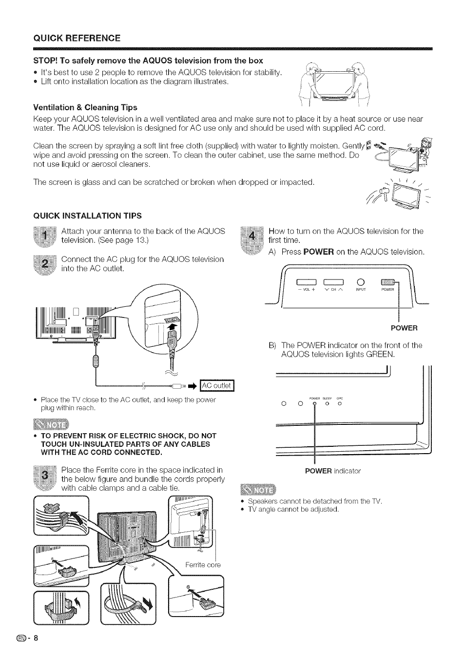 Ventilation & cleaning tips | Sharp Aquos LC 42D43U User Manual | Page 9 / 61
