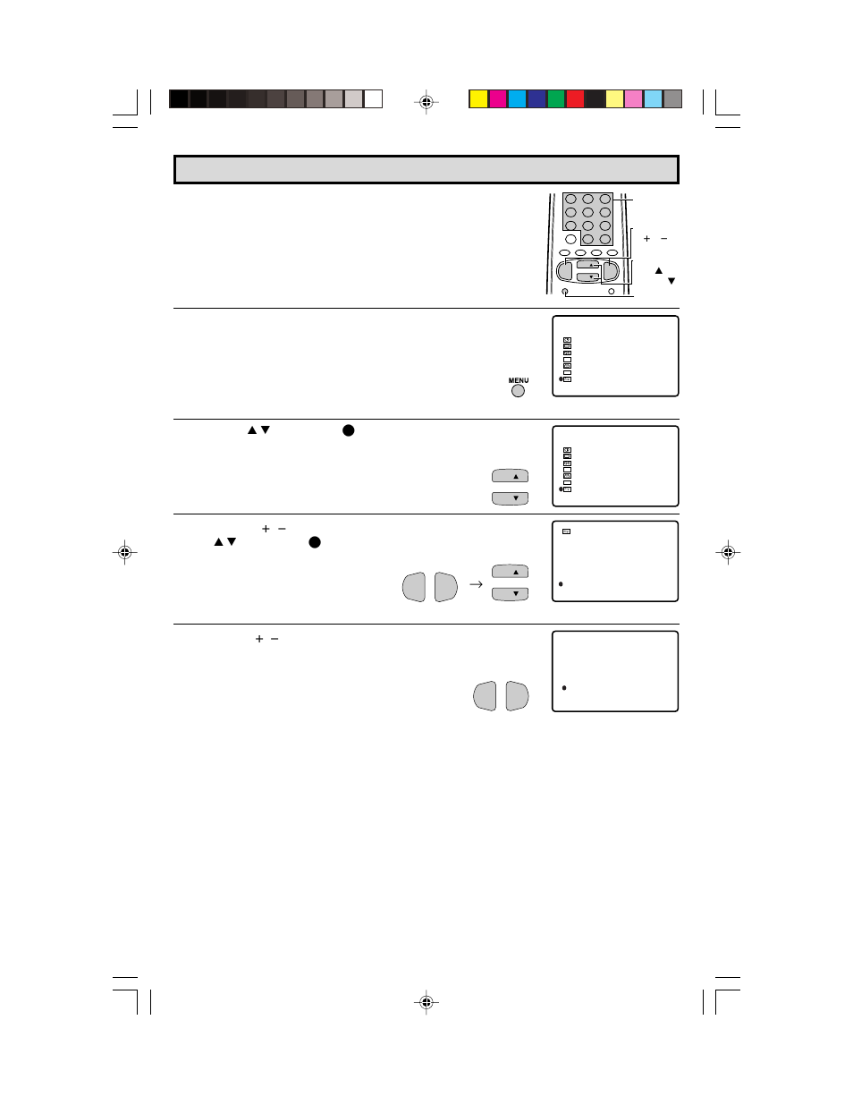 Ch/input id, Press menu to access the main menu screen, Press ch a / s to move the “ e ” mark to “set up | Press vol k / l to access the ch/input id screen | Sharp 36C530 User Manual | Page 35 / 60