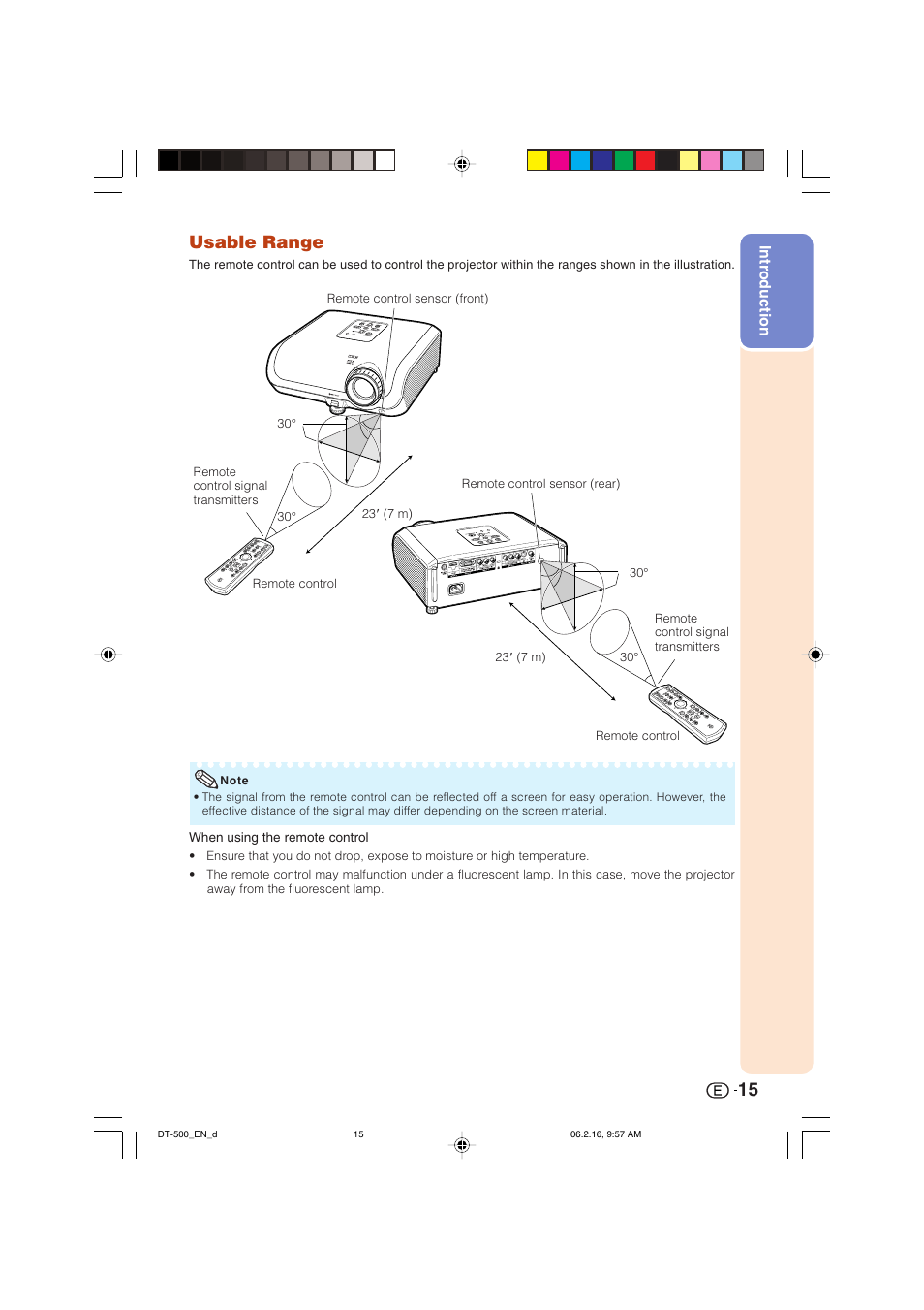 Usable range, Intr oduction | Sharp DT-500 User Manual | Page 16 / 66