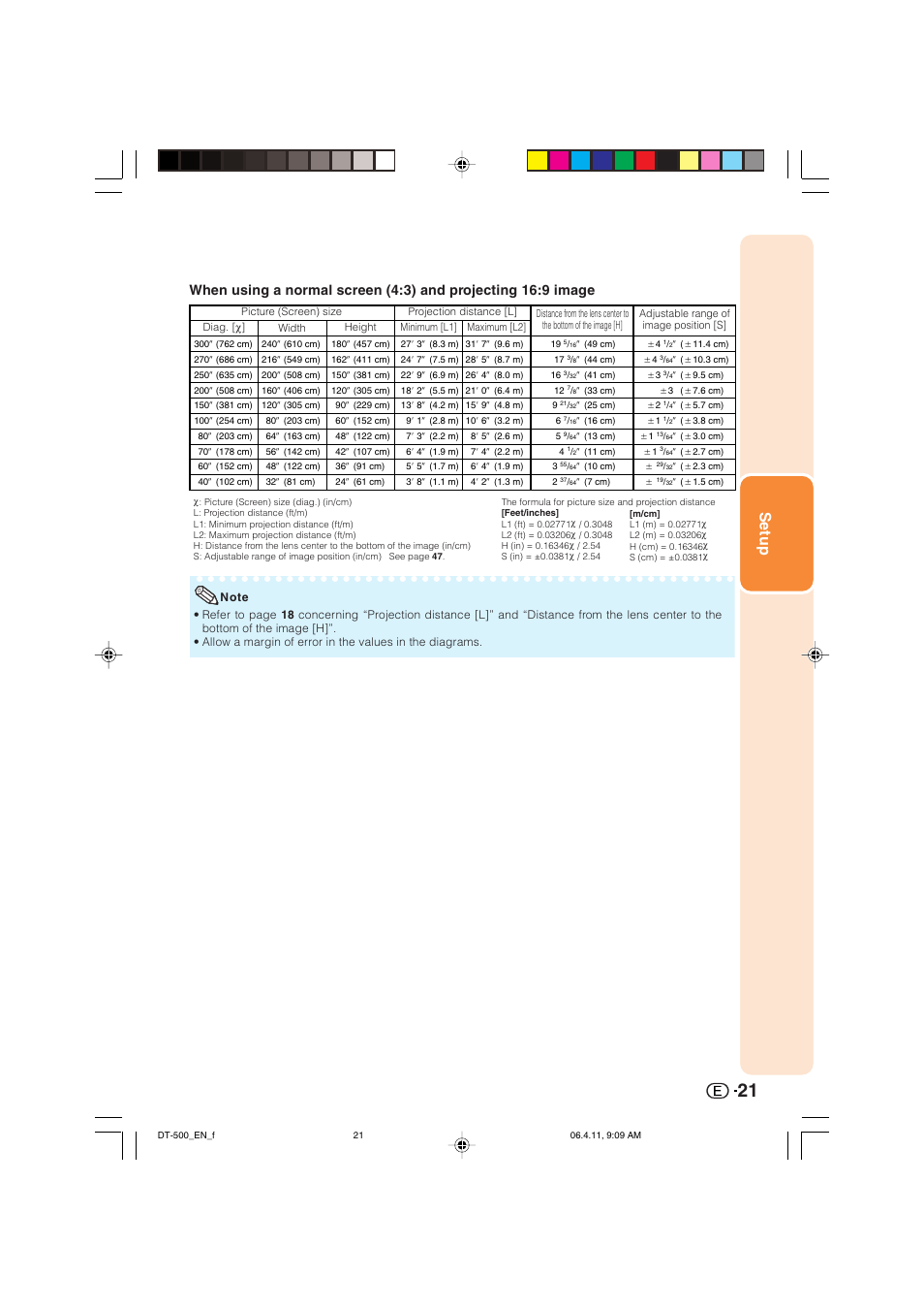 Setup | Sharp DT-500 User Manual | Page 22 / 66