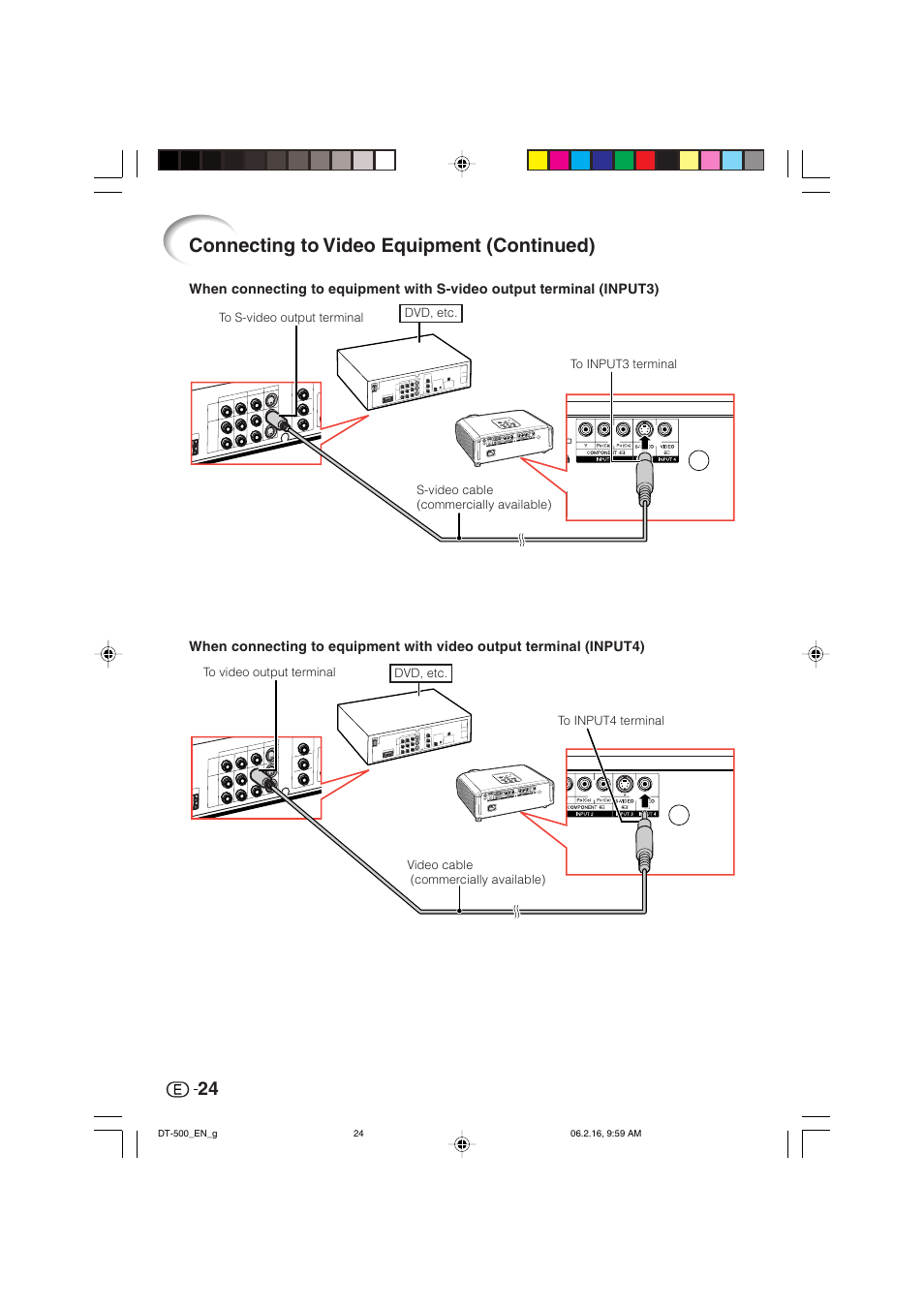 Connecting to video equipment (continued) | Sharp DT-500 User Manual | Page 25 / 66
