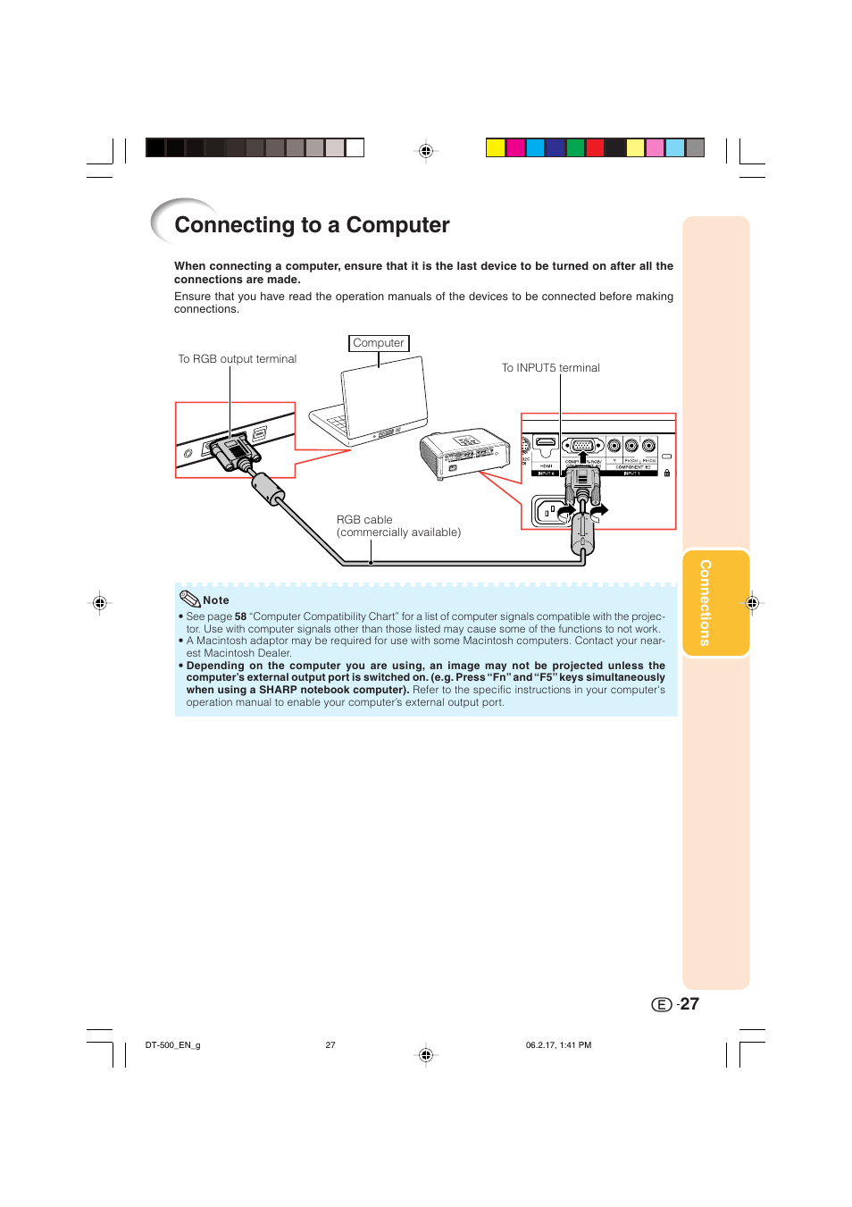 Connecting to a computer | Sharp DT-500 User Manual | Page 28 / 66