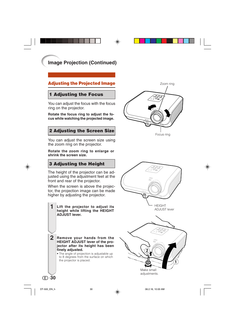 Image projection (continued) | Sharp DT-500 User Manual | Page 31 / 66