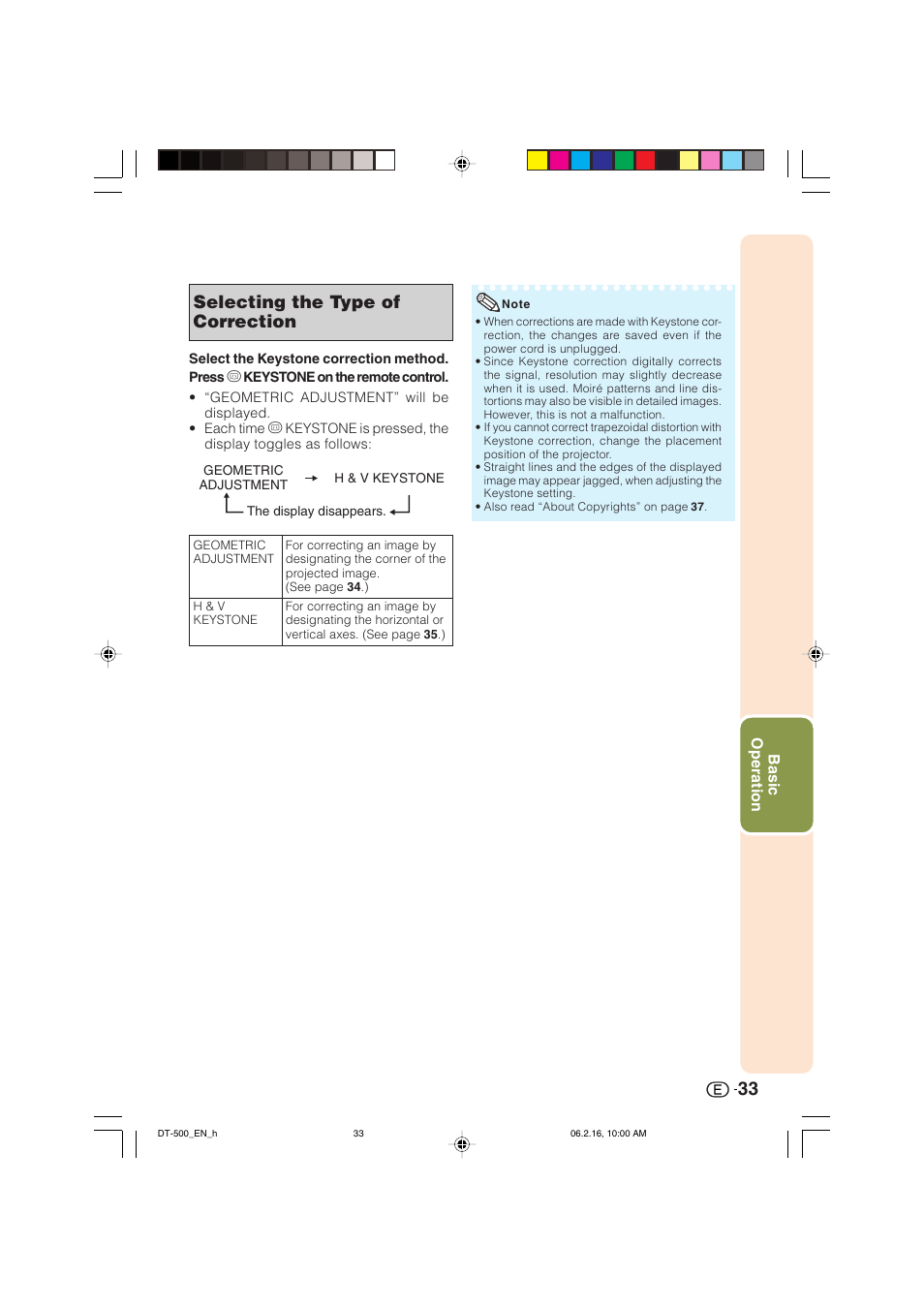 Selecting the type of correction | Sharp DT-500 User Manual | Page 34 / 66