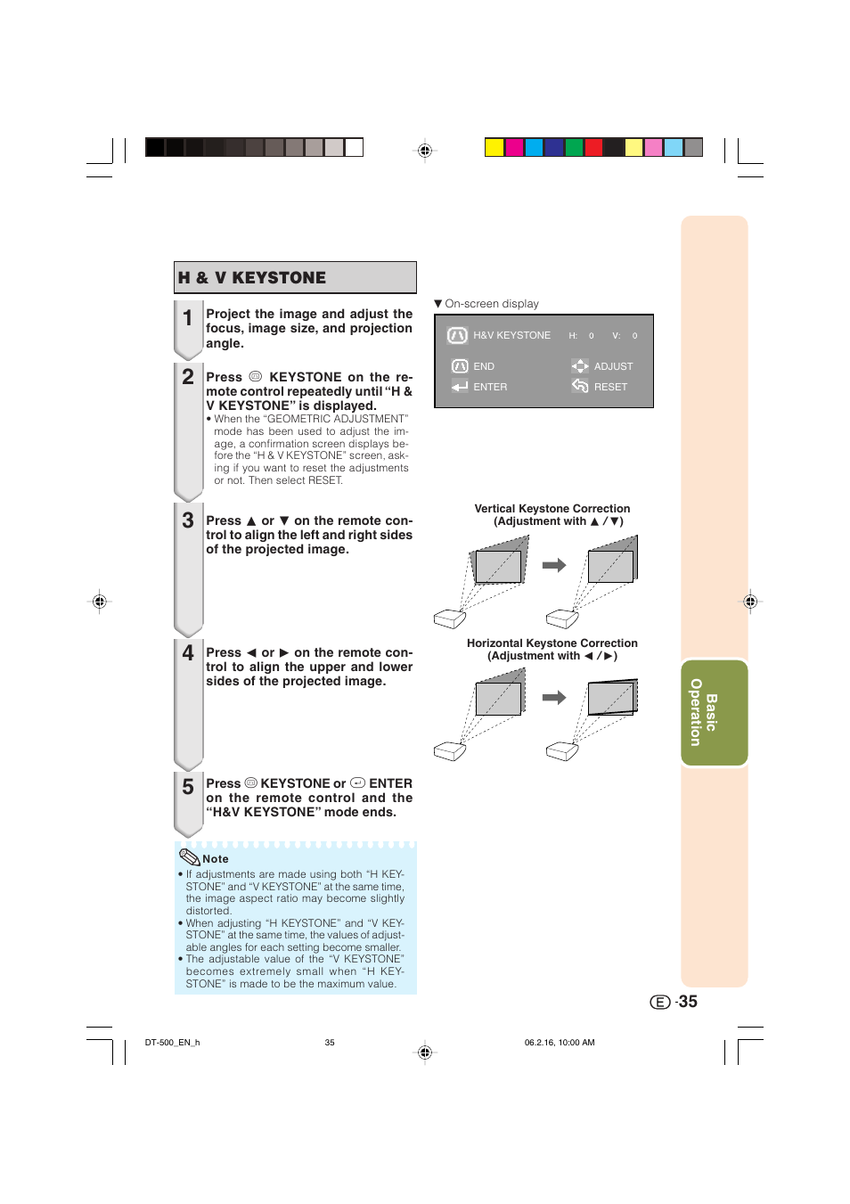 H & v keystone | Sharp DT-500 User Manual | Page 36 / 66