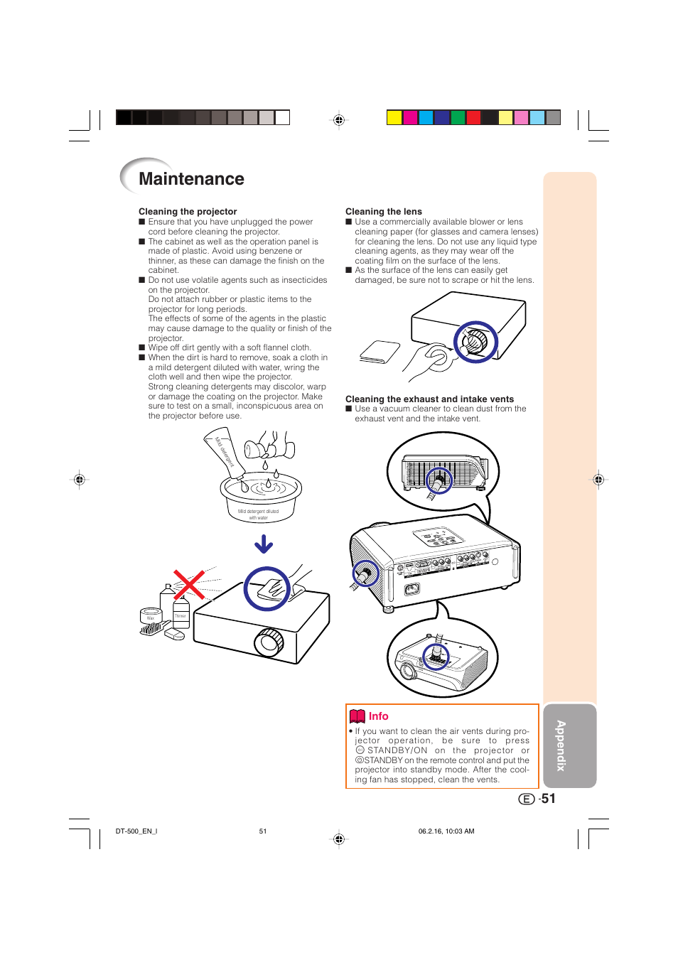 Maintenance, Appendix | Sharp DT-500 User Manual | Page 52 / 66