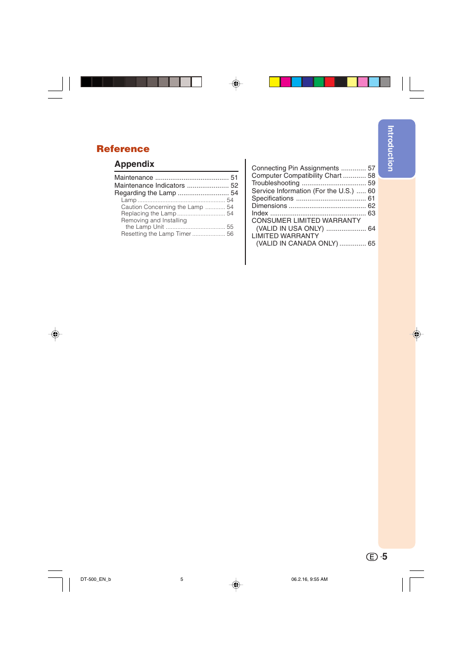 5reference, Appendix | Sharp DT-500 User Manual | Page 6 / 66