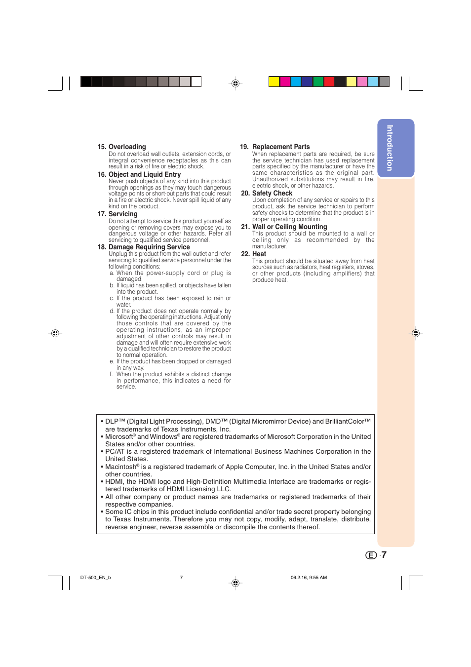 Intr oduction | Sharp DT-500 User Manual | Page 8 / 66