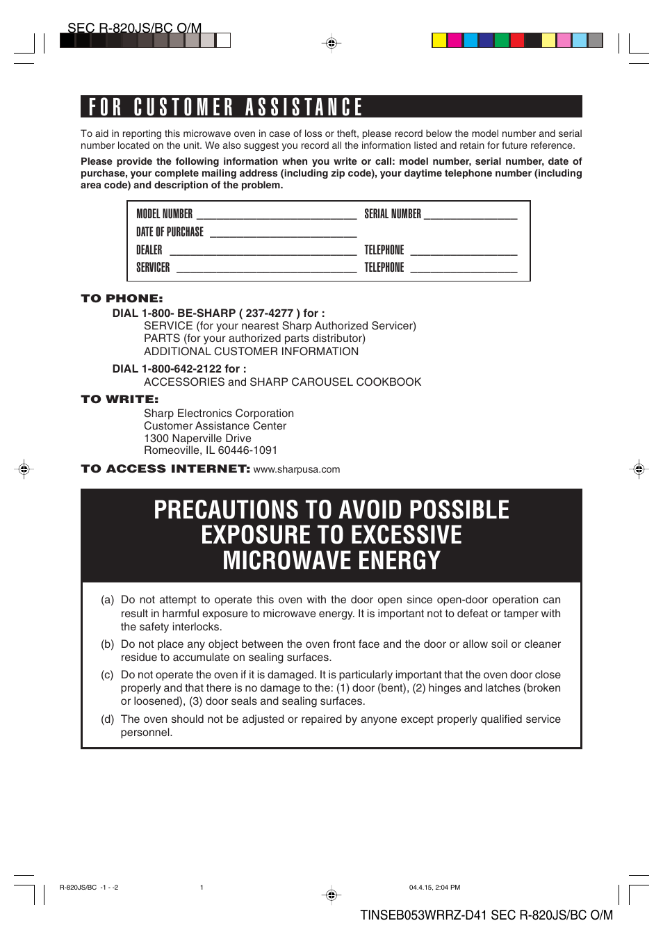 Sharp R-820BC User Manual | Page 2 / 47