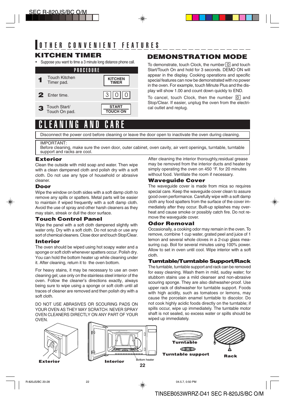 Demonstration mode, Kitchen timer | Sharp R-820BC User Manual | Page 25 / 47