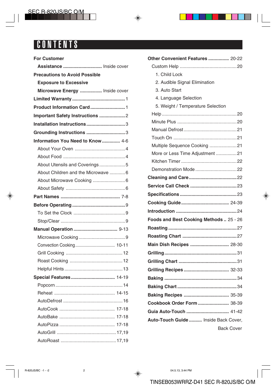 Sharp R-820BC User Manual | Page 3 / 47